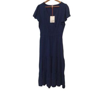 NWT Knox Rose Tiered Dress Pockets Blue Short Flutter Sleeves Women's SZ Small